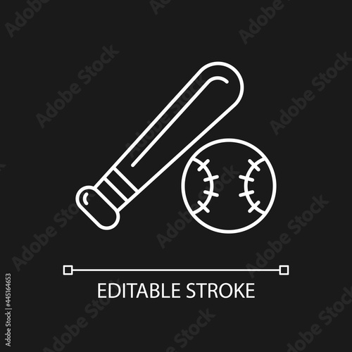 Baseball white linear icon for dark theme. Professional taiwan league. Asian championship. Thin line customizable illustration. Isolated vector contour symbol for night mode. Editable stroke