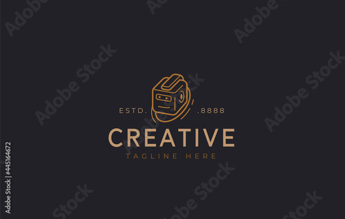 Robot Logo Design Template. Box Robot Head Symbol Icon Line Art Vector