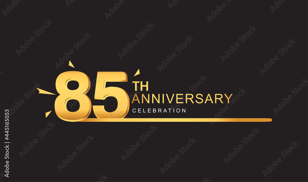 85th years anniversary logotype with single line golden and golden confetti for anniversary celebration.