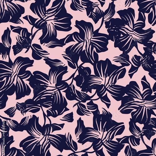 Pink Navy Floral Seamless Pattern Background