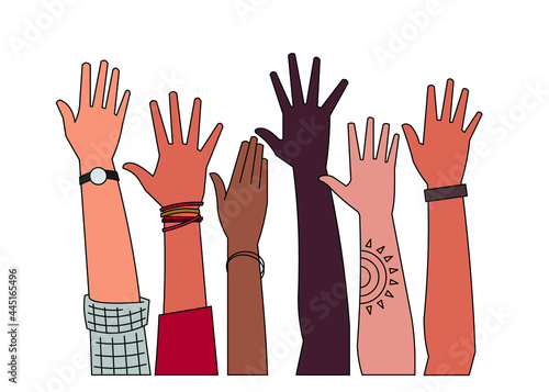 Diversity hands raised up illustration