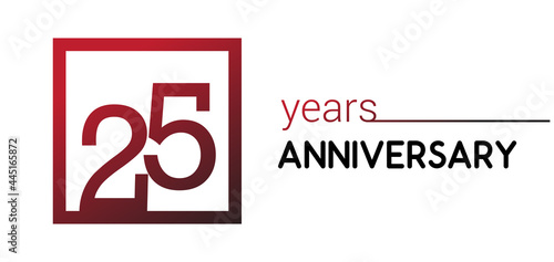 25th years anniversary design logotype with red color in square isolated on white background for anniversary celebration