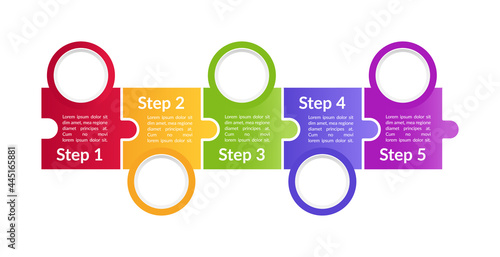 Multicolor promotional vector infographic template. Product use presentation design elements with text space. Data visualization with 5 steps. Process timeline chart. Workflow layout with copyspace
