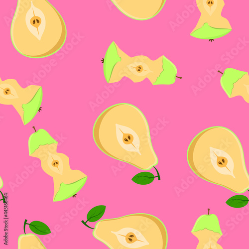 Cute cartoon bitten pears isolated on pink background. Seamless pattern. © Виолетта Ленько