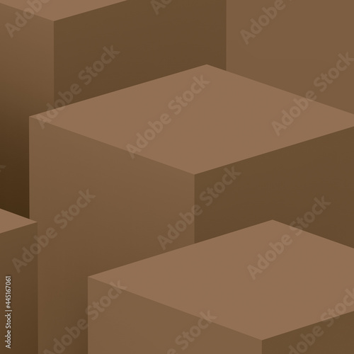 3d brown cube and box podium minimal scene studio background. Abstract 3d geometric shape object illustration render. Natural color tones.