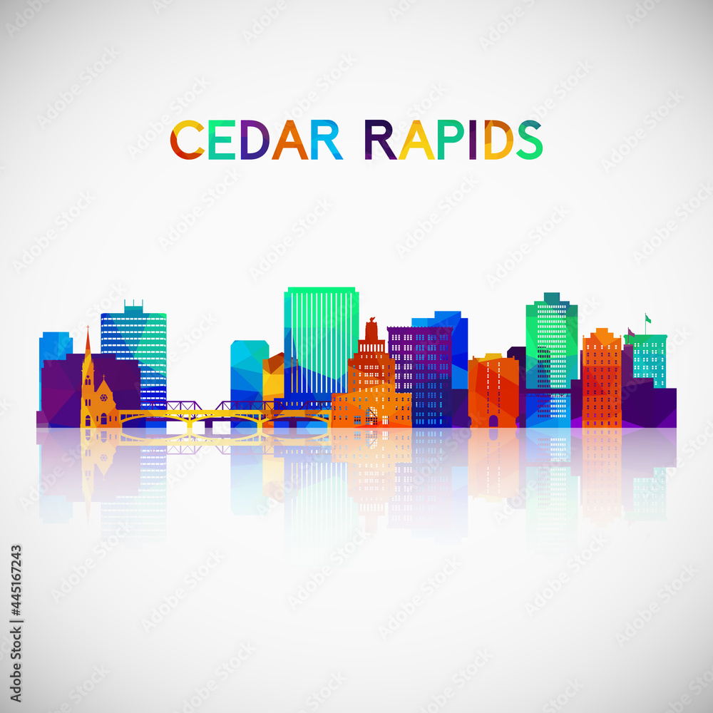 Cedar Rapids skyline silhouette in colorful geometric style. Symbol for your design. Vector illustration.