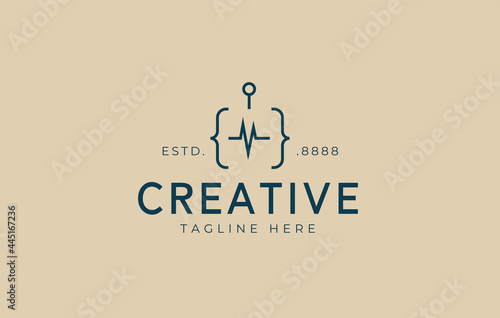 Heartbeat Robot Logo Design Template. Health medical heartbeat pulse Symbol Icon Line Art Vector
