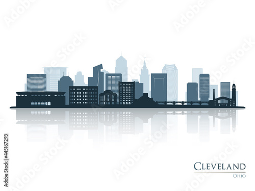 Cleveland skyline silhouette with reflection. Landscape Cleveland, Ohio. Vector illustration.