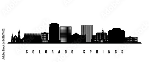 Colorado Springs skyline horizontal banner. Black and white silhouette of Colorado Springs, Colorado. Vector template for your design.