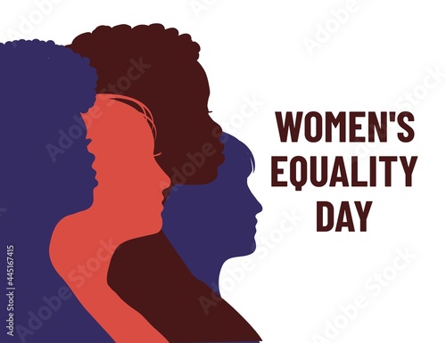 Women's Equality Day. Poster with different women. Female holiday