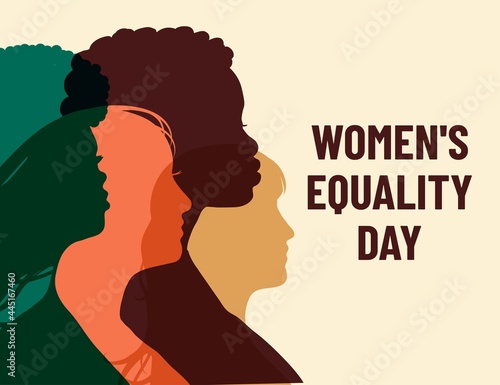 Women's Equality Day. Poster with different women. Female holiday