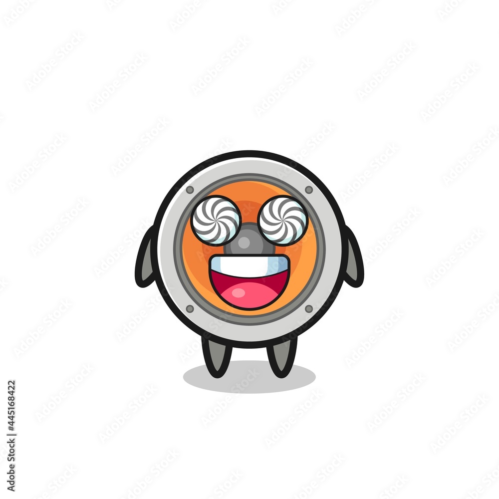 cute loudspeaker character with hypnotized eyes cute loudspeaker character with hypnotized eyes