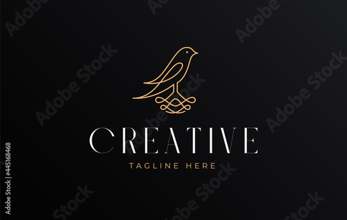 Bird Nest Logo Design Template. One line Bird incubation Symbol Icon Line Art Vector