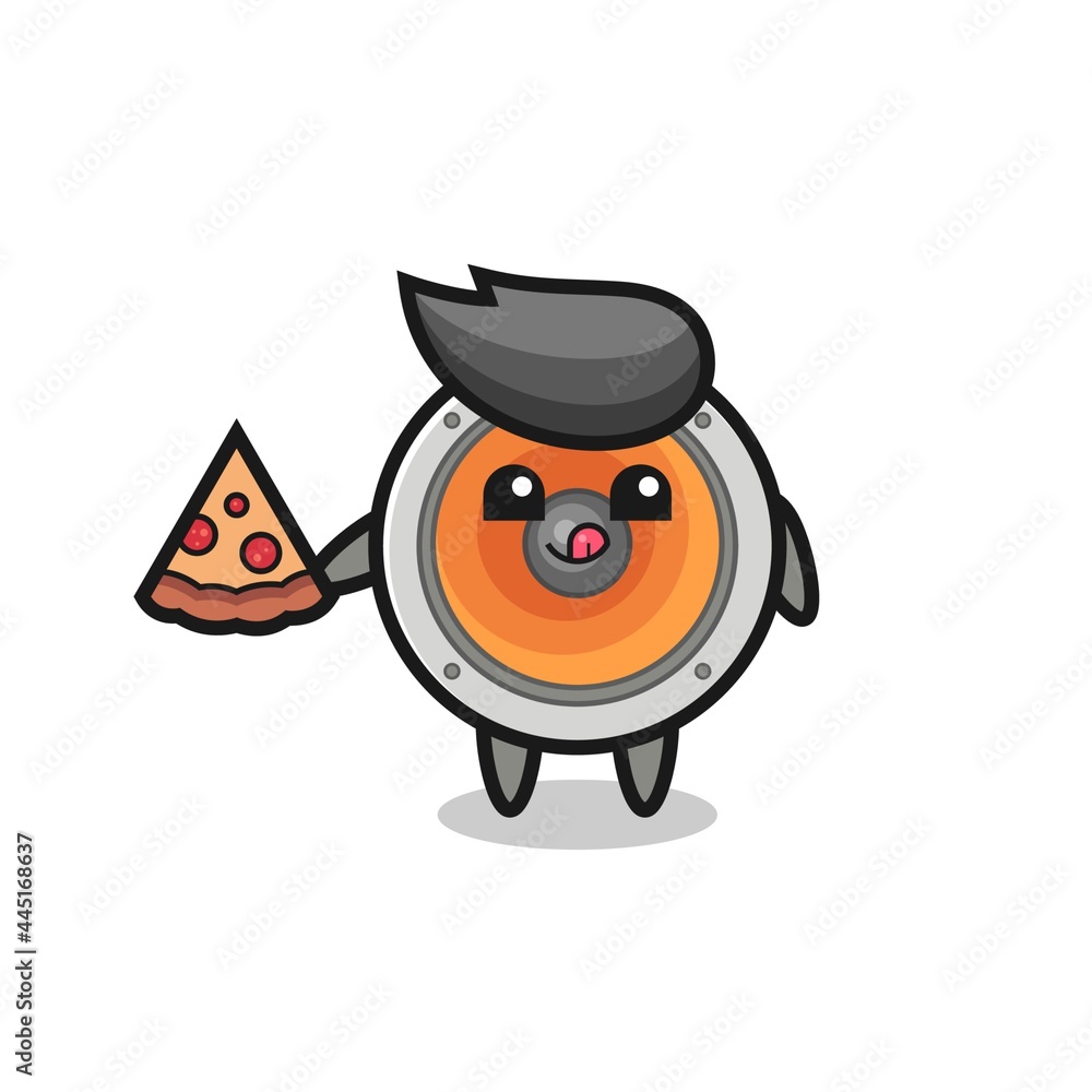 cute loudspeaker cartoon eating pizza cute loudspeaker cartoon eating pizza