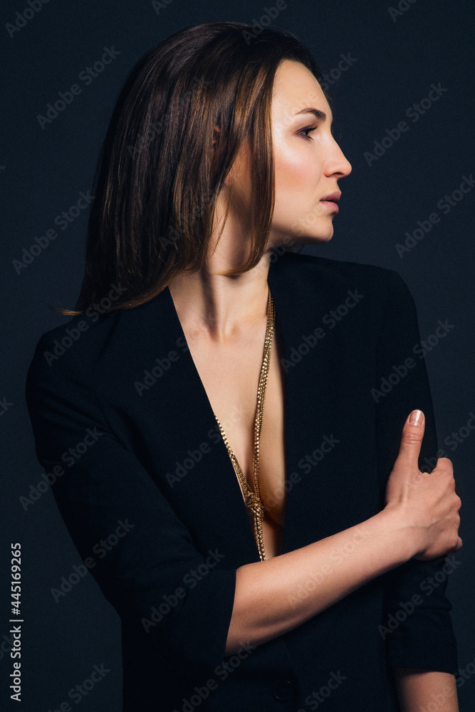 girl brunette beauty model in a black jacket girl brunette beauty model in a black jacket