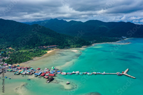 Aerial view of Bang Bao Pier and the lighthouse in koh Chang, Trat, Thailand photo