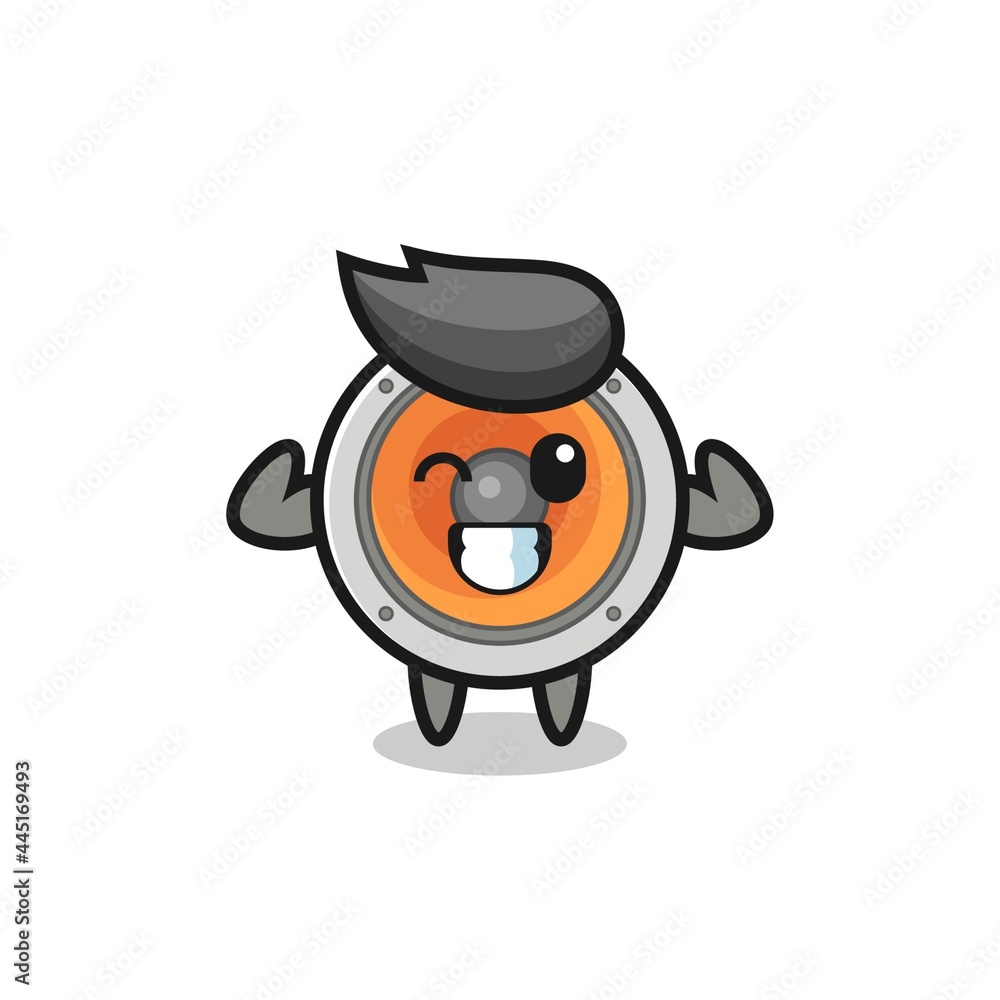 the muscular loudspeaker character is posing showing his muscles the muscular loudspeaker character is posing showing his muscles
