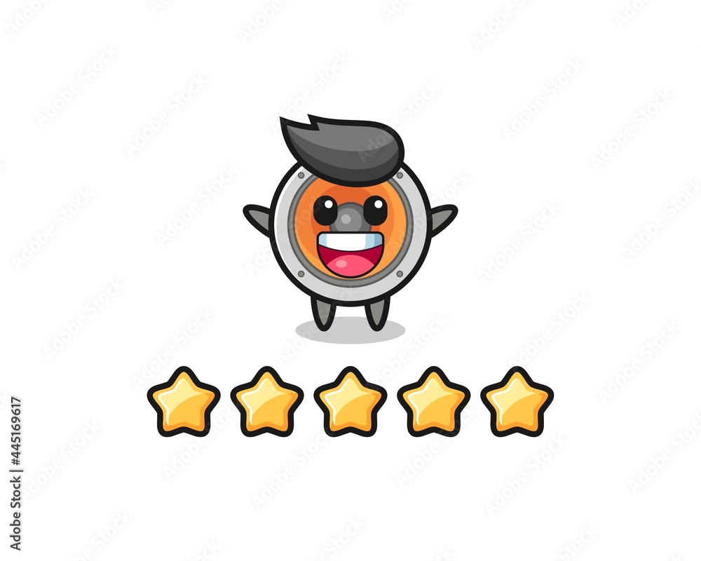 the illustration of customer best rating, loudspeaker cute character with 5 stars