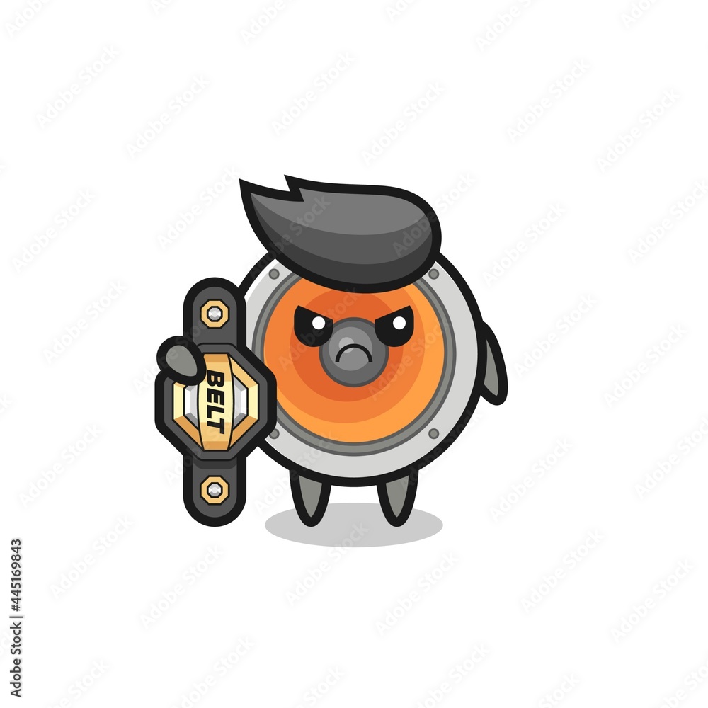 loudspeaker mascot character as a MMA fighter with the champion belt