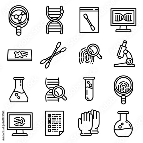 Forensic laboratory icons set. Outline set of forensic laboratory vector icons for web design isolated on white background