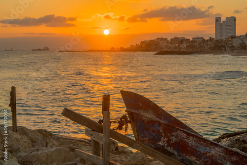 Sunrise view of the Carmel Beach, towards Bat Galim, Haifa © RnDmS