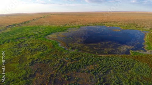 Kalmykia, nature reserve. Lake in the steppe.