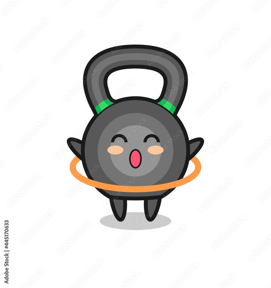 cute kettleball cartoon is playing hula hoop cute kettleball cartoon is playing hula hoop