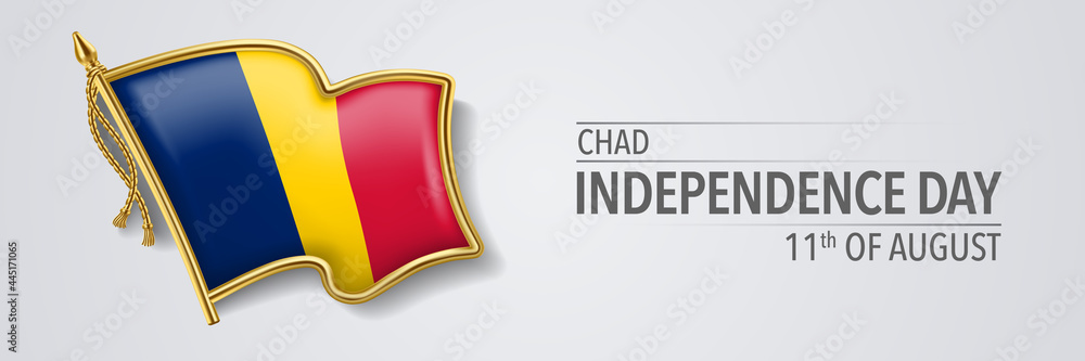 Fototapeta premium Chad happy independence day greeting card, banner with template text vector illustration