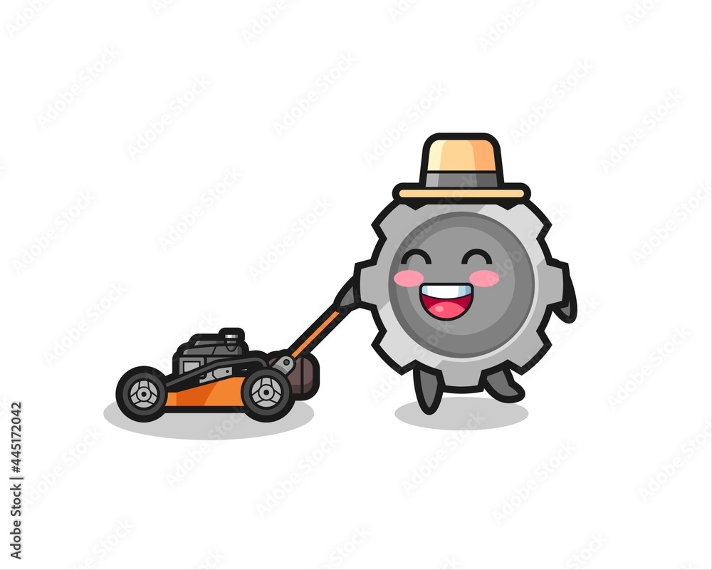 illustration of the gear character using lawn mower illustration of the gear character using lawn mower
