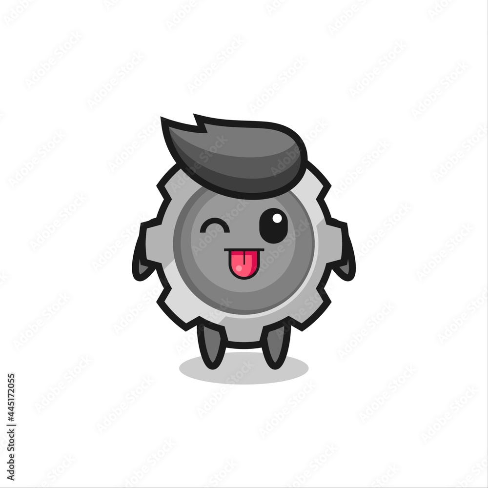 Fototapeta premium cute gear character in sweet expression while sticking out her tongue
