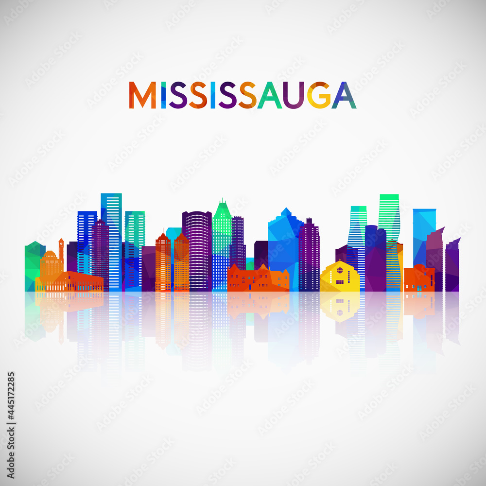 Mississauga skyline silhouette in colorful geometric style. Symbol for your design. Vector illustration.