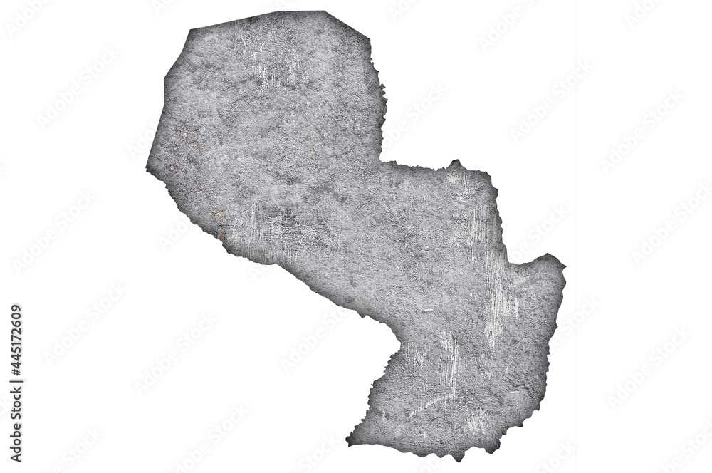Karte von Paraguay auf verwittertem Beton