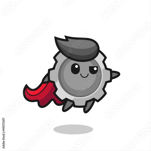 cute gear superhero character is flying