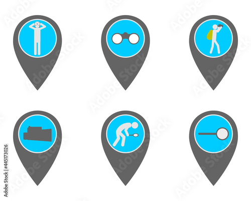 Pins mit Symbolen zum Reisen