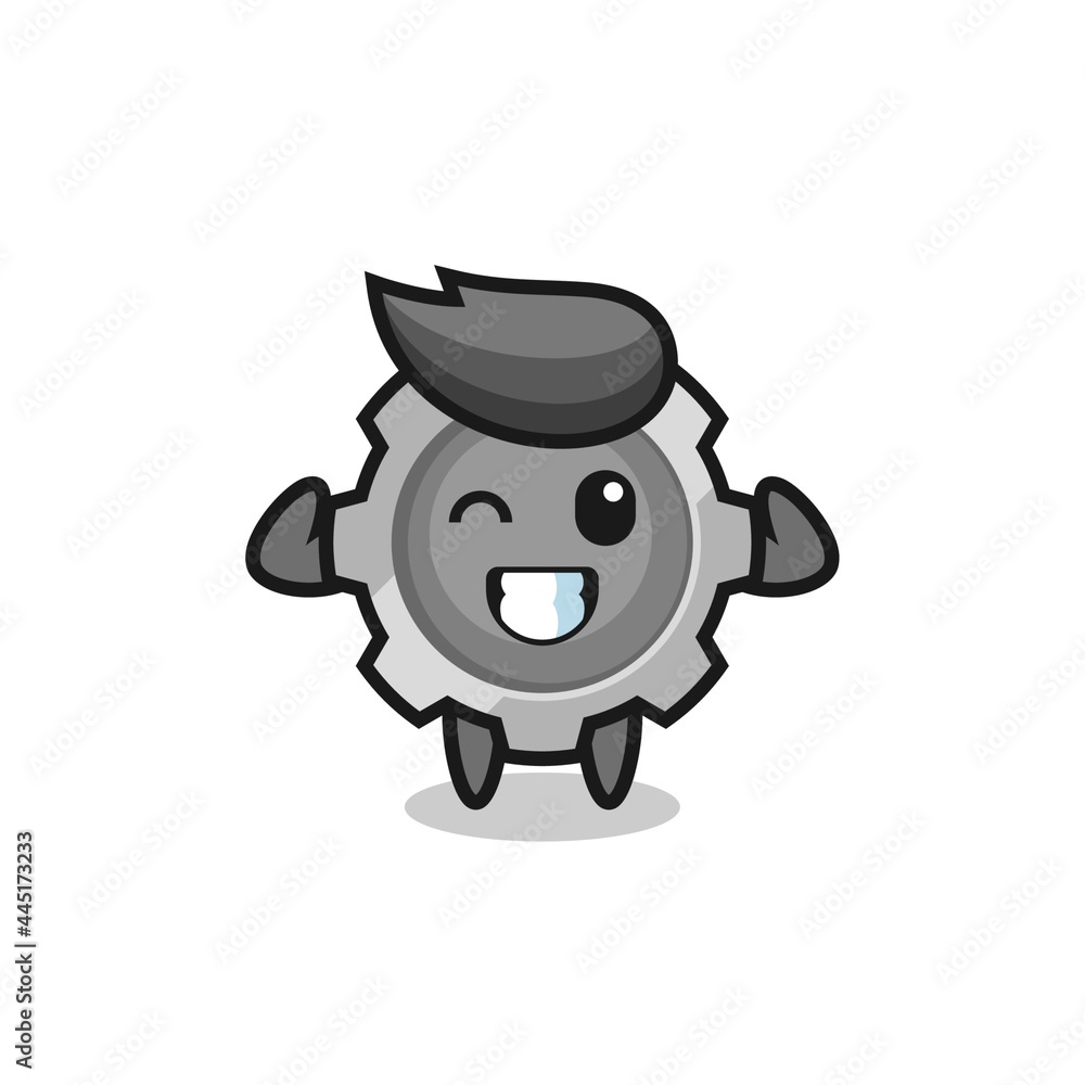Fototapeta premium the muscular gear character is posing showing his muscles