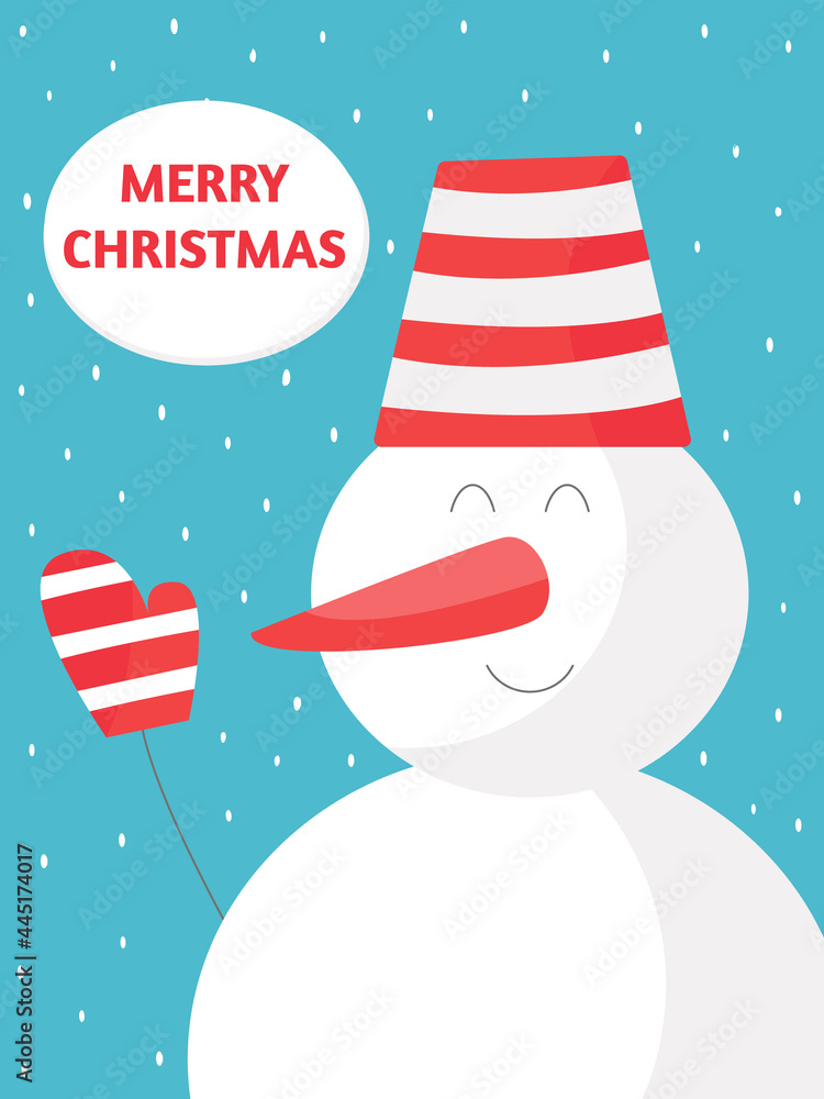 Snowman Christmas card. Cute winter character. Design template for New ...