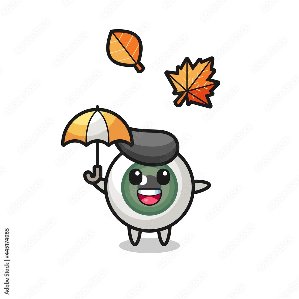 cartoon of the cute eyeball holding an umbrella in autumn cartoon of the cute eyeball holding an umbrella in autumn