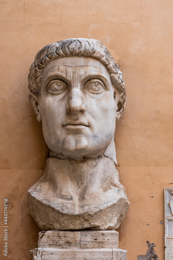 Close-up on male head of ancient roman statue