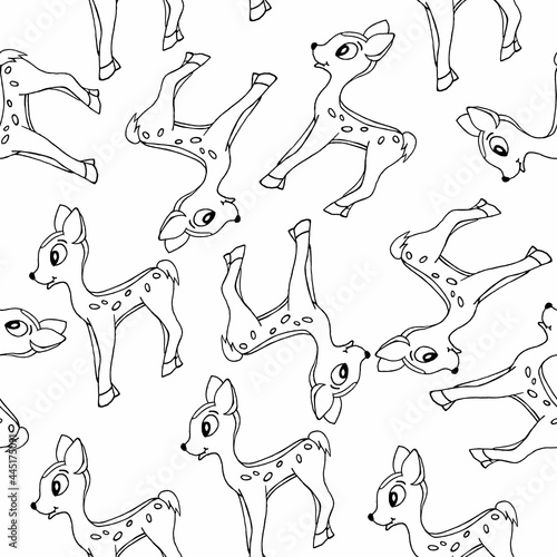 Seamless pattern with fawns on a white background.The vector pattern can be used in children's textiles, wallpaper, and notebook covers.