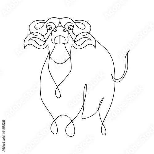 Vector illustration of a bull. Buffalo in one line style. Cattle. Bull logo. Simple linear illustration of a buffalo. Livestock.