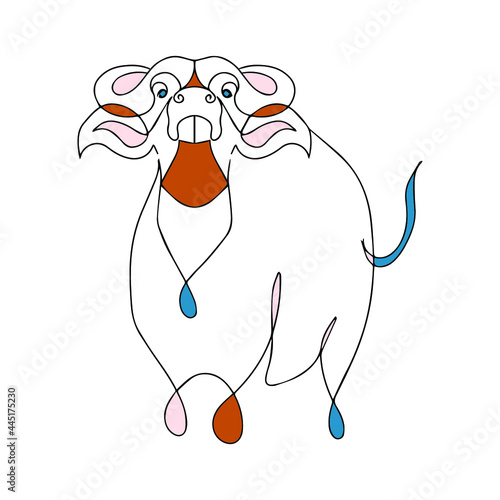 Vector illustration of a bull, bull logo ready. Cattle. One line style illustration. Color buffalo print.