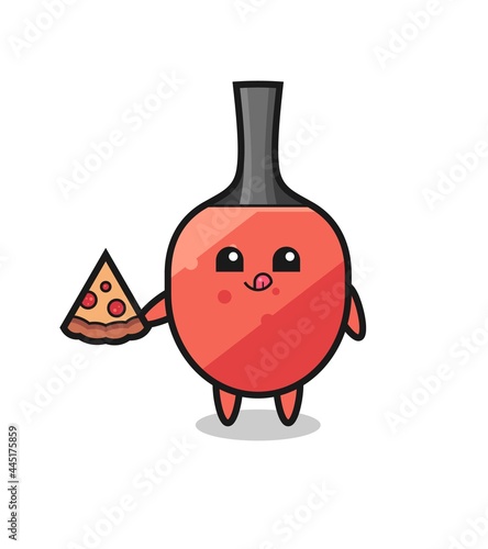cute table tennis racket cartoon eating pizza