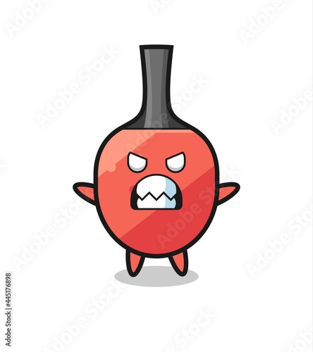wrathful expression of the table tennis racket mascot character