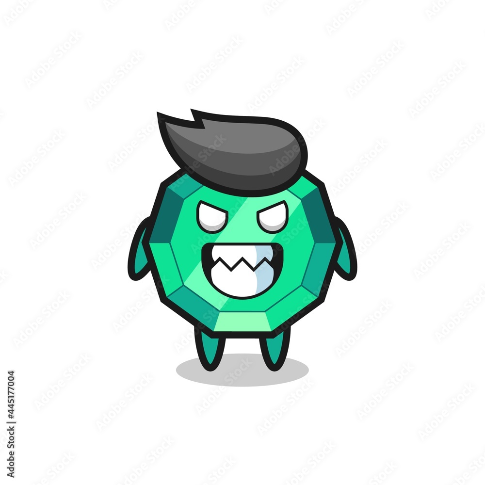evil expression of the emerald gemstone cute mascot character