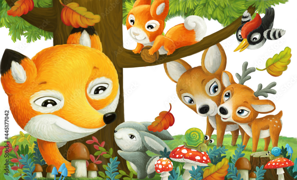 Fototapeta premium cartoon scene with forest animals friends illustration