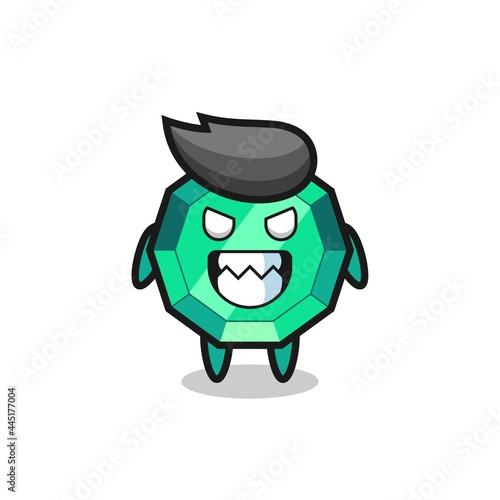 evil expression of the emerald gemstone cute mascot character