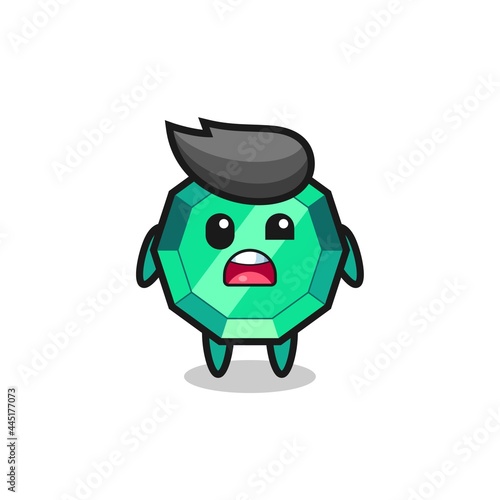 the shocked face of the cute emerald gemstone mascot