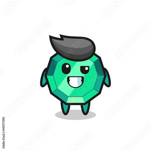 cute emerald gemstone mascot with an optimistic face