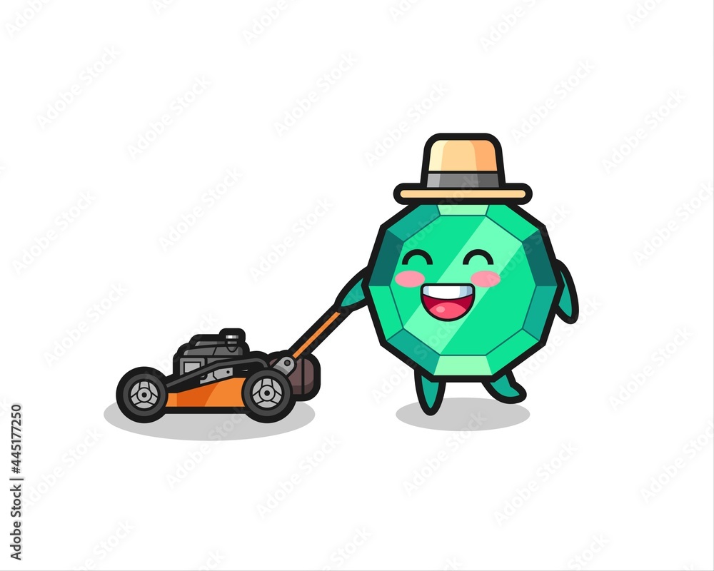 illustration of the emerald gemstone character using lawn mower