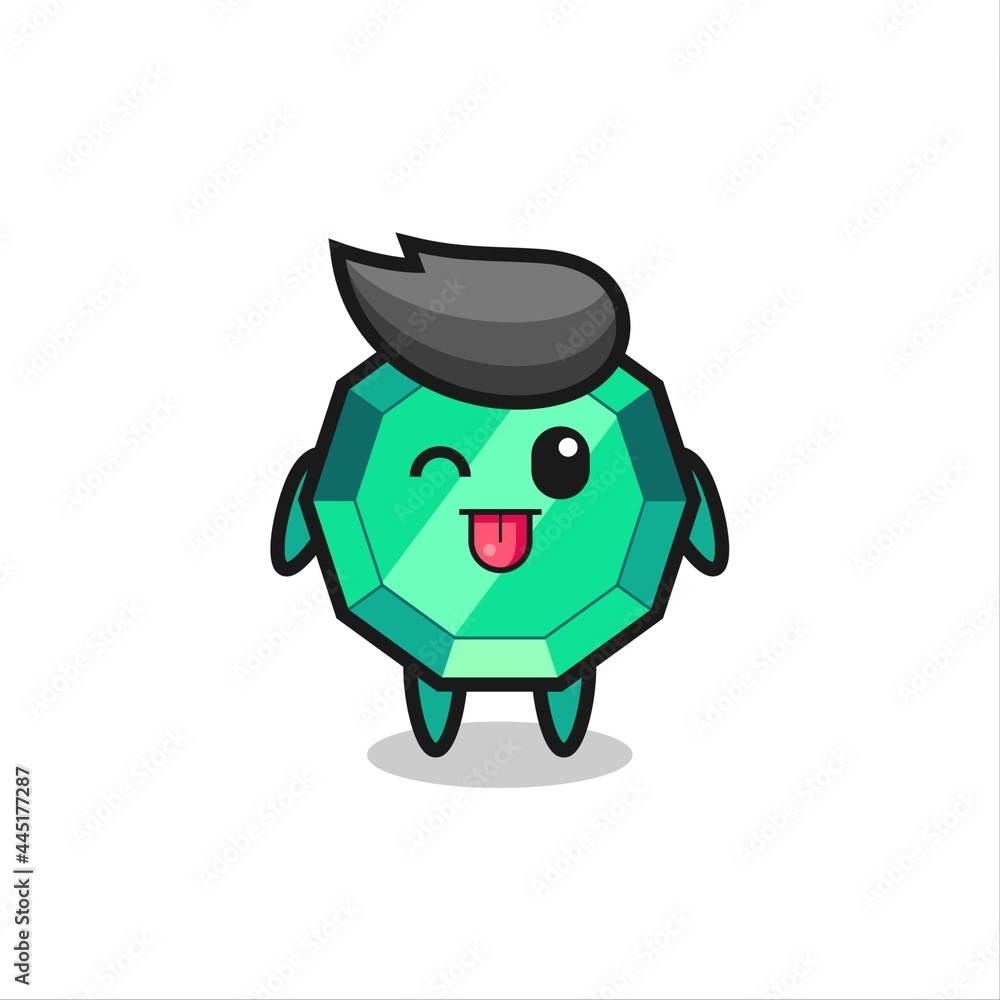 cute emerald gemstone character in sweet expression while sticking out her tongue cute emerald gemstone character in sweet expression while sticking out her tongue